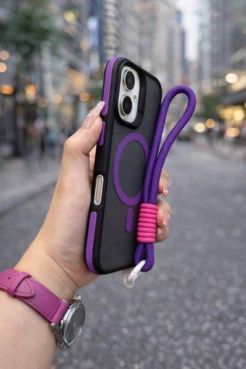 Чехол с ремешком и MagSafe для Apple iPhone 14 Pro Max &mdash; противоударный силиконовый чехол с держателем А-0016 фото