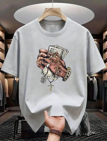 Мужская футболка с принтом &ldquo;Money & Style&rdquo; (светло-серая, XL) А-0038 фото
