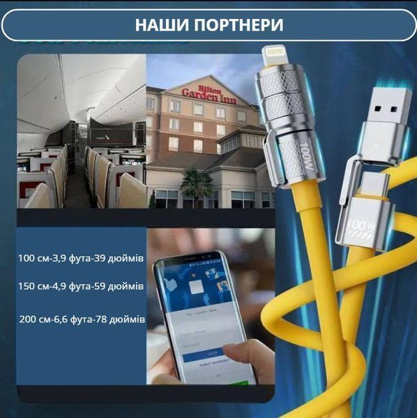 Компактный кабель 4 в 1 для быстрой зарядки и передачи данных с защитой от перегрева 2 м Розовый 0-346 фото