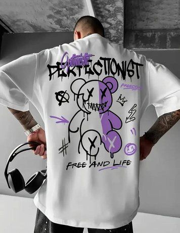 Мужская футболка oversize &ldquo;Perfectionist Bear&rdquo; (белая, XL) А-0042 фото