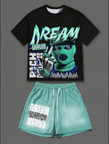 Летний спортивный костюм DREAM мужской футболка + шорты мятный XL А-0068 фото